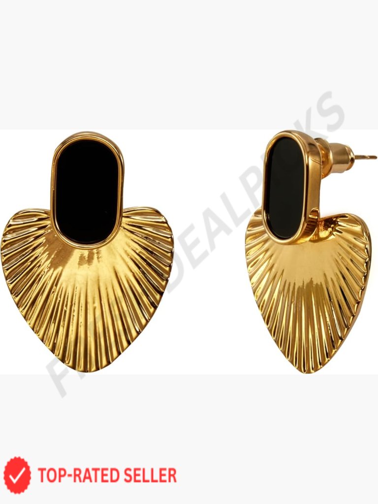 Gold Plated Heart Statement Earrings Vintage Chunky Drop Dangle Elegant